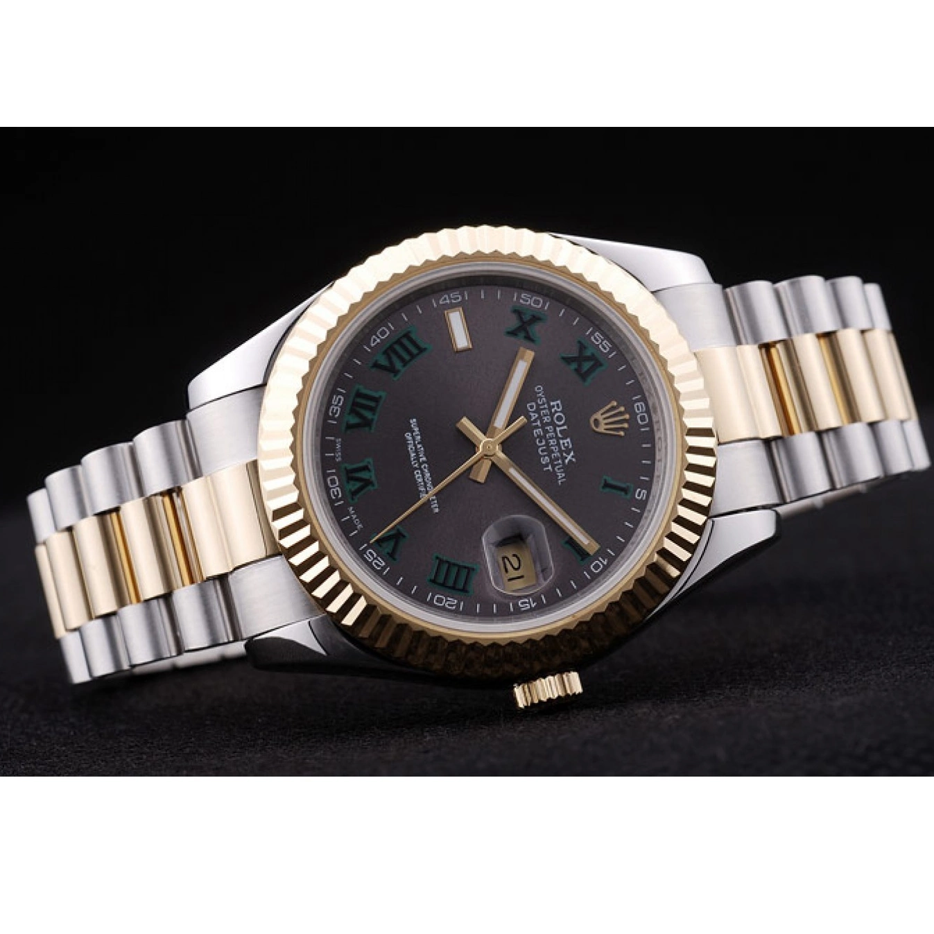 Aaa replica watch Datejust Bezel Grey Gold Rolex Ribbed 7479 Dial 0801